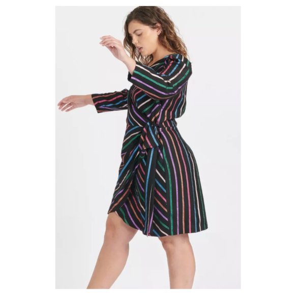 NWT Tanya Taylor Metallic Stripe Magnolia Wrap Party Dress - Picture 3 of 12